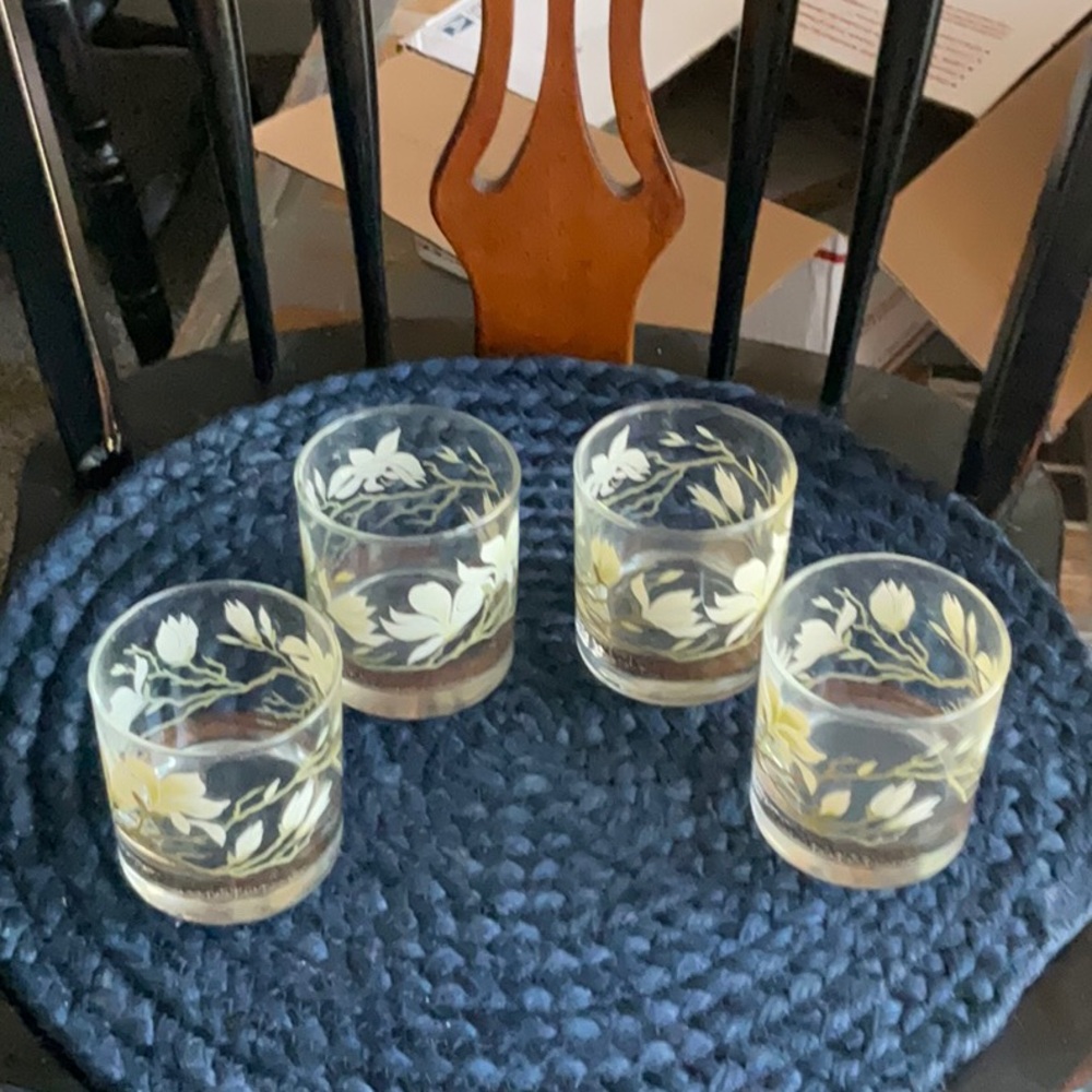Vintage - Lot of 4 Libby Golden Lotus - Rock Glasses